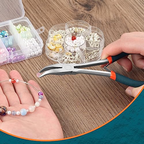SPEEDWOX Bent Nose Pliers Long Reach 6 Inch 45 Degree Curved Mini Slim Chain Nose Smooth Tapered Jaws Precision Fine Pliers for Confined Areas High Leverage Reduce Efforts Jewelry Making Crafts - style: Bent Nose Pliers