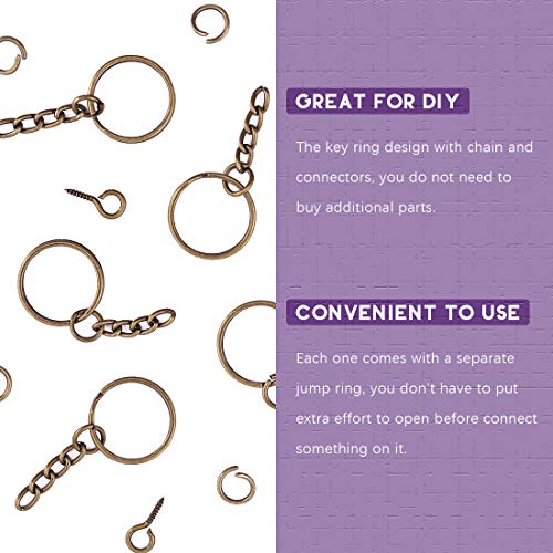 Swpeet 450Pcs 4/5" 20mm Bronze Key Chain Rings Kit, Including 150Pcs Keychain Rings with Chain and 150Pcs Jump Ring with 150Pcs Screw Eye Pins Bulk for Jewelry Findings Making (20mm, Bronze) - color: Bronze, size: 20mm