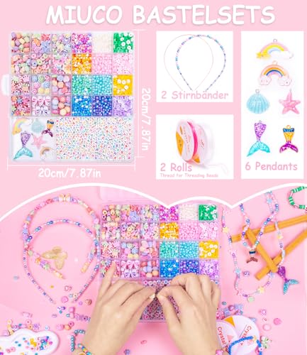 MiuCo Bracelet Making Kit for Kids Girls - Cute Beads for Jewelry Making Kit with Charms - Arts and Crafts for Make Necklaces - Birthday Gifts for Girls Ages 5 6 7 8 9 10 (Kids' Jewelry Making Kits)