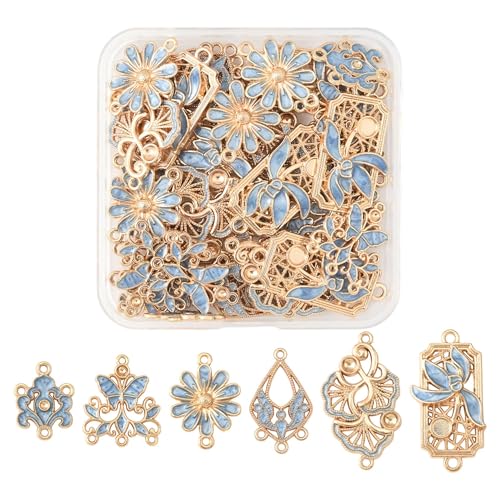 Assorted Metal Connectors Pendants Charms for Jewelry Making with Double Loops Flower Evil Eyes Butterfly Heart Cross Links Golden Pendants for Necklaces Bracelets Earrings - color: FlowerB - 36Pcs