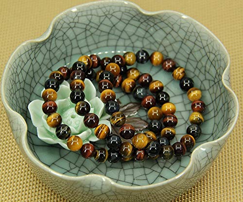 Angelstones Handmade Natural Healing Gemstone 8mm Round Beads Stretch Crystal Bracelet 7 Inch Unisex - color: Multicolor Tiger Eye