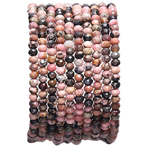 BEADIA Faceted Natural Rhodochrosite Stone Rondelle 3x4mm Loose Semi Gemstone Beads for Jewelry Making 38cm - color: Rhodochrosite Faceted Rondelle, size: 3x4mm