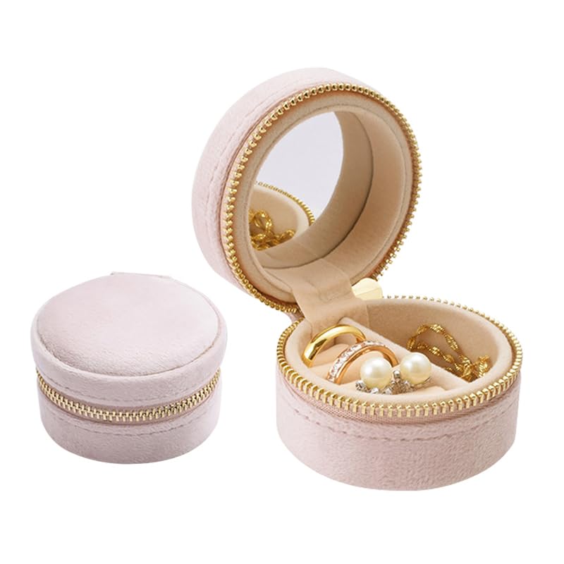 Travel Ring Box with Mirror, Velvet Lined Jewelry Organizer for Women - Mini Portable Case for Engagement, Wedding Band, Earrings,Necklaces | Bridesmaid Proposal Gift (Pink) - color: Pink