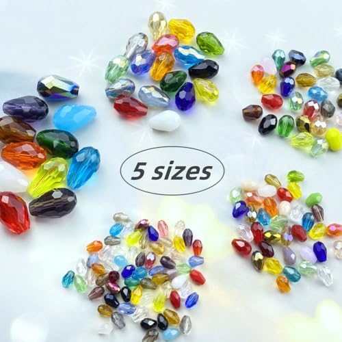 40pcs 10x15mm Teardrop Crystal Glass Beads Vertical Hole Faceted Loose Spacer Beads for DIY Craft Jewelry Making Necklace Bracelet Earring Wind Chimes(Green Series) - color: Green Series, size: 10x15mm