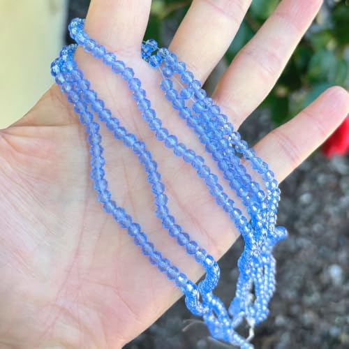 500pcs Czech Faceted Rondelle Crystal Glass Loose Beads 4mm Small Tiny Spacer Bulk Light Sapphire Blue for DIY Craft Jewelry Making CCR414 - color: Light Sapphire, size: 4mm (0.16") - 500pcs