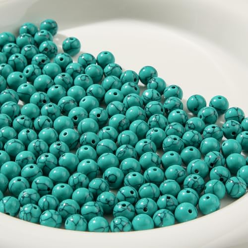 8mm Turquoise Beads 190pcs Natural Stone Gemstone Bead Round Loose Beads for DIY Crafts Bracelet Necklace Earrings Jewelry Making (Green) - color: green