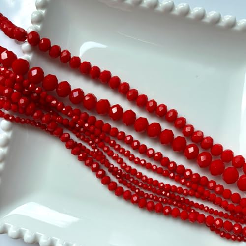 780Pcs Briolette Crystal Glass Beads for Jewelry Making, 3-10mm Faceted Red Crystal Beads for Bracelets, Rondelle Glass Beads Bulk for Crafts Wine Charms Wind Chimes Suncatchers - color: Red-02