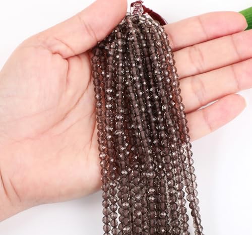 AD Beads Natural Gemstone Diamond-Cut Micro-Faceted 4mm Small Round DIY Necklace Bracelet Jewelry Making Beads (Smoky Quartz) - color: Smoky Quartz