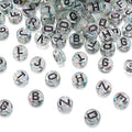 Cheriswelry 200pcs 7mm Clear Flat Round Letter Beads Transparent Acrylic Alphabet Crystal Beads Horizontal Hole Glitter Powder Loose Spacer Beads for DIY Bracelet Necklace Jewelry Making - color: Clear-Flat Round