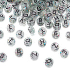 Cheriswelry 200pcs 7mm Clear Flat Round Letter Beads Transparent Acrylic Alphabet Crystal Beads Horizontal Hole Glitter Powder Loose Spacer Beads for DIY Bracelet Necklace Jewelry Making - color: Clear-Flat Round
