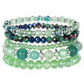 5Pcs Beaded Bracelets for Women, Bohemian Glass Faceted Crystal Beads Bracelet, Stackable Boho Disco Ball Stretch Bracelets, Multilayered Purple Jewelry Gift for Women, Mother's Day - color: Green