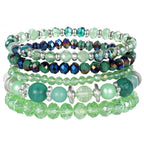 5Pcs Beaded Bracelets for Women, Bohemian Glass Faceted Crystal Beads Bracelet, Stackable Boho Disco Ball Stretch Bracelets, Multilayered Purple Jewelry Gift for Women, Mother's Day - color: Green