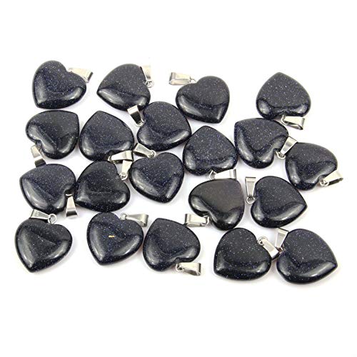 LE SKY 20 Pcs natural stone pendants heart shape healing stone charms for jewelry making - color: blue sand
