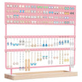 Earring Holder Organizer Stand - Earrings Display Rack 144 Holes Jewelry Holder Tower with Wooden Tray for Earrings Rings Pink - color: Pink