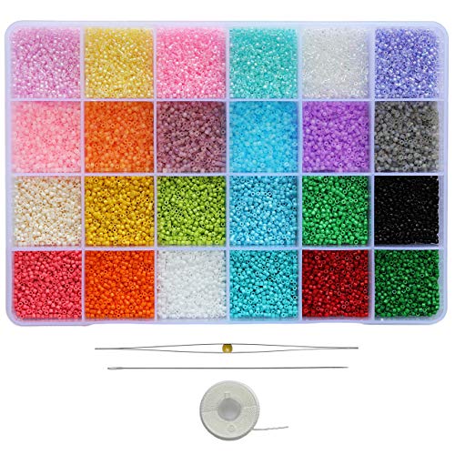 Bala&Fillic Size Uniform 12/0 Glass Seed Beads With Beading Needles and String About 24000pcs in Case 2mm Craft Seed Beads for Jewelry Making (About 1000pcs/Color, 24 Colors) - color: 24 Colors Consistent -Size 2mm