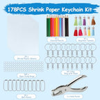 Auihiay 178 PCS Shrinky Paper Keychain Kit for Mother's Day, 25 PCS Shrinky a Dink Sheets with Hole Punch, Pencils, Keychains, Shrink Plastic Sheets for DIY Crafts for Adults and Teens - size: 178pcs