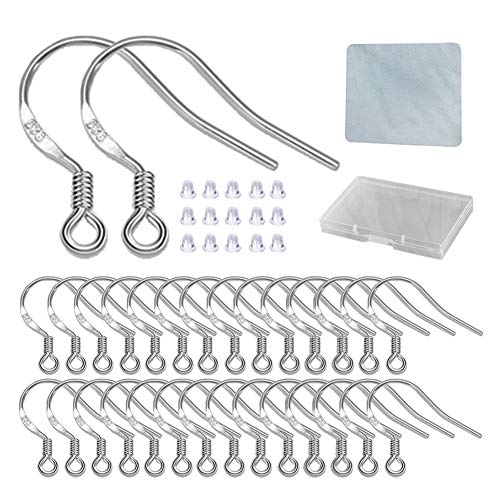 Hypoallergenic Silver Earring Hooks - 120 pcs/60 Pairs s925 Sterling Silver Plated Ear Wires for Jewelry Making, Jewelry findings Parts with 120 pcs Rubber Earring Backs Stopper for DIY Earrings - color: Regular Silver 2