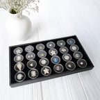 Ikee Design 24 Gem Showcase Stackable Jewelry Display Tray for Collectibles, Rock Storage Box Gemstones Bead Storage Jars, Black Foam, Black Tray, 14 7/8W x 8 3/8D x 1H in - color: Black Foam/Black Tray (24 Large Jars)
