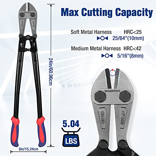 WORKPRO W017006A Bolt Cutter, Bi-Material Handle with Soft Rubber Grip, 24", Chrome Molybdenum Steel Blade - size: 24", style: Bolt Cutter