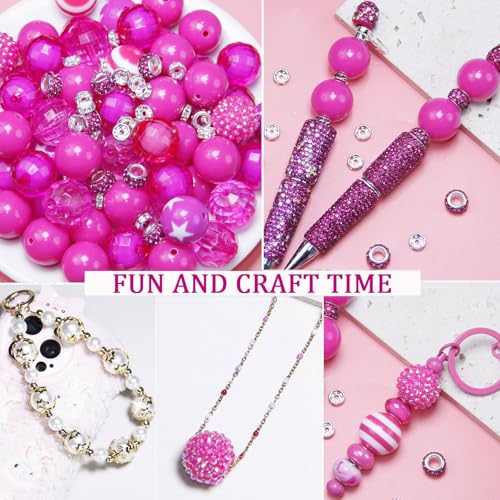 106 Pcs 20mm Beads for Pens Making with Rondelle Spacer Beads Rose Red Acrylic Focal Bubblegum Bead Crystal Round Sparkly Chunky Bead for Pens Beadable Keychain DIY Craft Jewelry Making Supplies - color: Rose Red