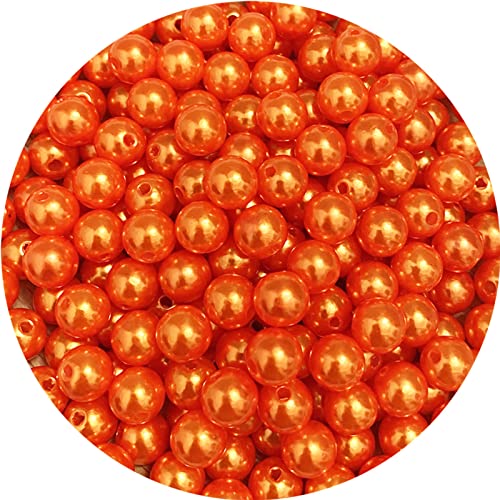 200pcs 10mm Pearl Beads Satin Luste Round Loose Plastic Pearl Craft Beads for Jewelry Making Earring Bracelet Necklace Key Chains Sewing Crafts Decoration (Orange) - color: Orange, size: 10mm