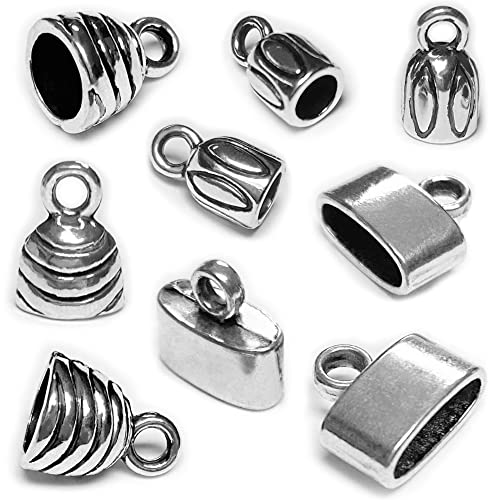 Silver Cord End Cap 90 Pcs Kumihimo Kit Flat Leather Cord End Caps Round Tassel End Caps Barrel End Caps Bracelet Making Supplies Leather Bracelet Making Kit by Heather's cf - color: Mixed silver-90Pc