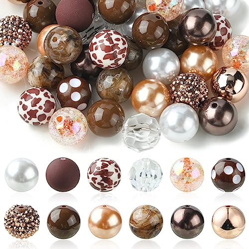 Ipotkitt 50 Pcs/Set Coconut Brown Leopard Print Beads Bracelet Bead Kit with Chain Clasp Candy Color Acrylic Round Spacer Beads for Jewelry Making - color: 50pcs/set-Leopard Print Beads Kit-19~20mm