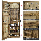 SRIWATANA Jewelry Armoire Cabinet, Solid Wood Jewelry Organizer with Full Length Mirror Wall/Door Mounted(Carbonized Black) - color: carbonized black