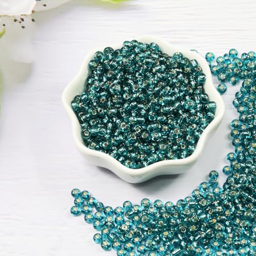Transparent Lake Blue with Silver Lined Beads Size 6/0 Crafts Glass Seed Beads 4mm for Jewelry Making (Total About 100g About 1200pcs) - color: Transparent Lake Blue with Silver Lined, size: 4mm