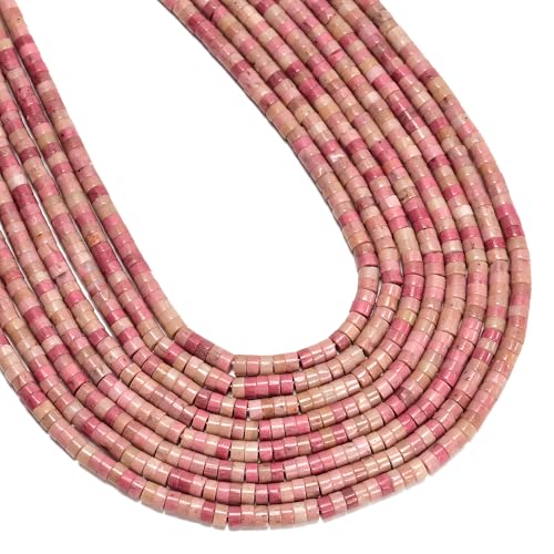 170 Pcs 2x4mm Natural Pink Petrified Rhodonite Bead Heishi Disc Beads for Bracelets Jewelry Making Crafts - color: Pink Petrified Rhodonite, size: 2x4mm