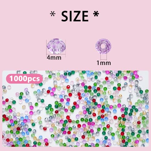 1000PCS 4mm Round Crystal Glass Beads Faceted Spacer Beads Bulk for Jewelry Making Bracelets Necklace Earring Pendants Craft (Light Green) - color: Light Green, size: 4mm