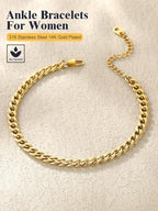 U7 Women Girls Barefoot Jewelry 18K Gold or Rose Gold Stainless Steel Heart/Rope/Figaro/Cuban Chain Anklet Foot Bracelet, 25-30 CM Long - color: Gold Plated-5mm-Curb Chain
