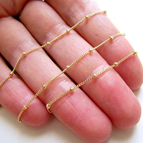Wholesale 12PCS Gold Plated Solid Brass Satellite Beaded Curb Thin Chain Necklace Bulk for Jewelry Making (26 Inch(1.5mm)) - color: Gold, size: 26 inch-1.5mm