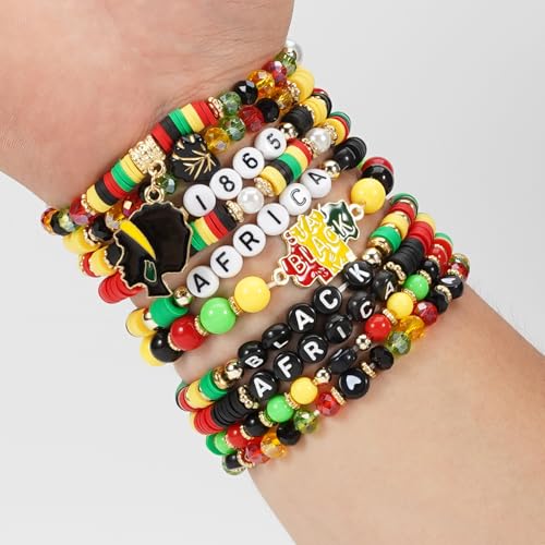 Twinfree Bohemia Beaded Bracelet for Women, Polymer Clay Stretch Bracelets - color: color 46