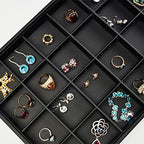 Oirlv Stackable Jewelry Organizer Tray Premium Leather 24 Grid Jewelry Drawer Organizer Dresser Tabletop Trinket Earring Ring Storage - style: P01703