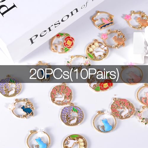 Bulk Gold Enamel Charms for Jewelry Making, Colorful Metal Charms Pendant for Bracelet Necklace and Crafting - color: Cat on Wreath2 White
