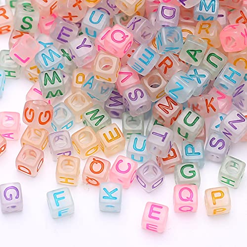 1000Pcs Transparent Acrylic Square Letter Beads Acrylic Cube Beads Luminous Glow in The Dark Glow Letter Beads Cube Beads Glow in The Dark Beads for Jewelry Making, Bracelets - color: Glow-color(6mm)