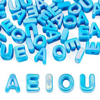FASHEWELRY 50Pcs Large Acrylic Letter Beads UV Plating Iridescent Vowel Alphabet Beads 3D Initial Slider Bead with Horizontal Hole for Bracelets Necklace Keychains Jewelry Making - Sea Blue - color: Sea Blue
