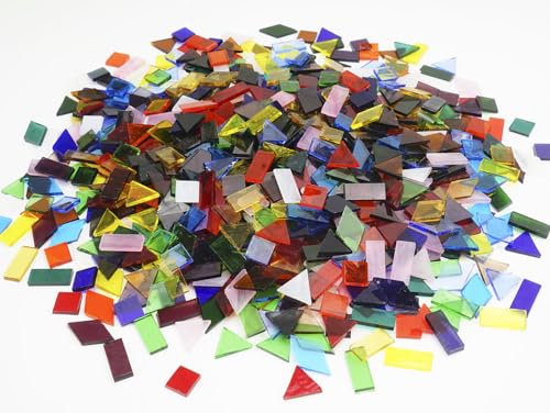 Lanyani 410 Large Transparent Stained Glass Mosaic Tiles, Vibrant Mixed Shapes for Art & Crafts, Cathedral Colorful Glass Pieces, 1.2 Pounds - color: Large/1.2lb /410pcs