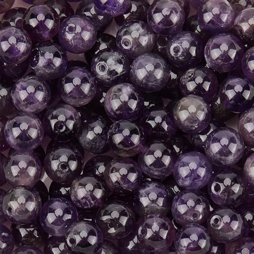 1 Box 6MM 120PCS Natural Amethyst Round Beads with Hole Purple Gemstone Crystal Chakra Reiki Power Energy Loose Spacer Charm Bead Bulk for Jewelry Making Earrings Bracelets DIY Craft Supply