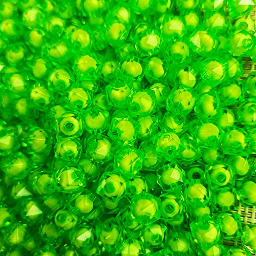 400pcs Faceted Square Transparent 8mm Green Glass-like Resin/Plastic Cube Beads with White Ball Inside for Jewelry Making - color: Green