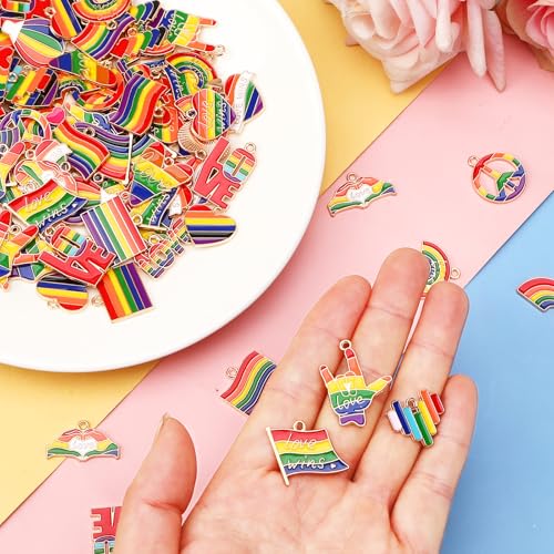 MARFOREVER 120PCS Rainbow Charms for Jewelry Making, Gay Pride Charms LGBT Colorful Enamel Charm Pendants for DIY Bracelet Necklace Earrings Making Supplies - style: LGBT