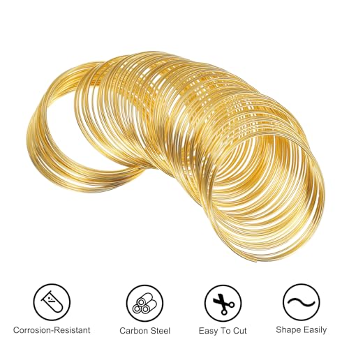 PATIKIL 100 Loops Memory Wire, 1pcs 1mm 18 Gauge Jewelry Wire Craft Wire Memory Steel Wire for Jewelry Making Bracelets Beading DIY Crafts, Golden - color: Golden
