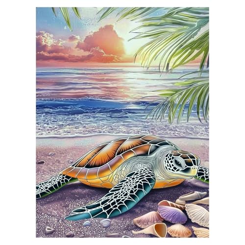 DOTZSO Turtle Diamond Painting Kits for Adults, Easy DIY 5D Round Full Drill Diamond Art kit Diamond Dot Crystal Gem Art and Craft for Beginners Home Wall Decor 12x16 Inches - color: AN Sea Turtle Landscape