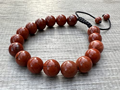 GAF TREASURES Grade A ++ Gemstone Round Bead Adjustable Bracelet 10mm, Genuine Crystal Bead Bracelet, Gift for Men & Women - color: Red Jasper