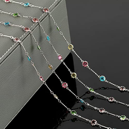 16.4 Feet Multicolor Rhinestone Jewelry Making Chains Bulk, Silver Plated Brass Chain for Jewelry Making with Open Jump Rings and Lobster Clasps - color: Colorful Rhinestone- Silver