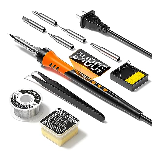 90W 110V LCD Soldering Iron, Soldering Iron Kit, 10-in-1 Soldering gun Tool, 5 Soldering Iron Tips, Solder Wire, Solder Paste, Adjustable Temperature Range 180-480°C - color: Digital Display