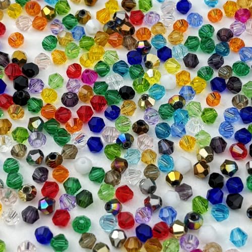500pcs 3mm Bicone Glass Crystal Beads for Jewelry Making, Faceted Bicone Glass Spacer Beads for Bracelet Earring Necklace DIY Craft(Mix Color) - color: Mix Color, size: 3mm