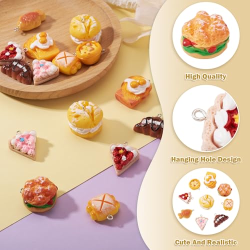 Cheriswelry Cup Cake Resin Pendants Lovely Food Sweet Dessert Dangle Charms Links Hanging Ornament with Metal Loop Fruit Pendants for Key Chains Bracelet Necklace Jewelry Making - color: Mixed Color-Bread&Cake