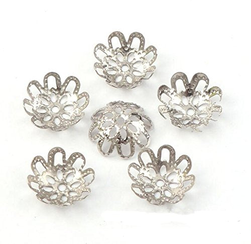 500PCS 10mm Gold Tone Flower Bead Caps Hollow Flower Bead Caps for Jewelry Making (White k) - color: white k